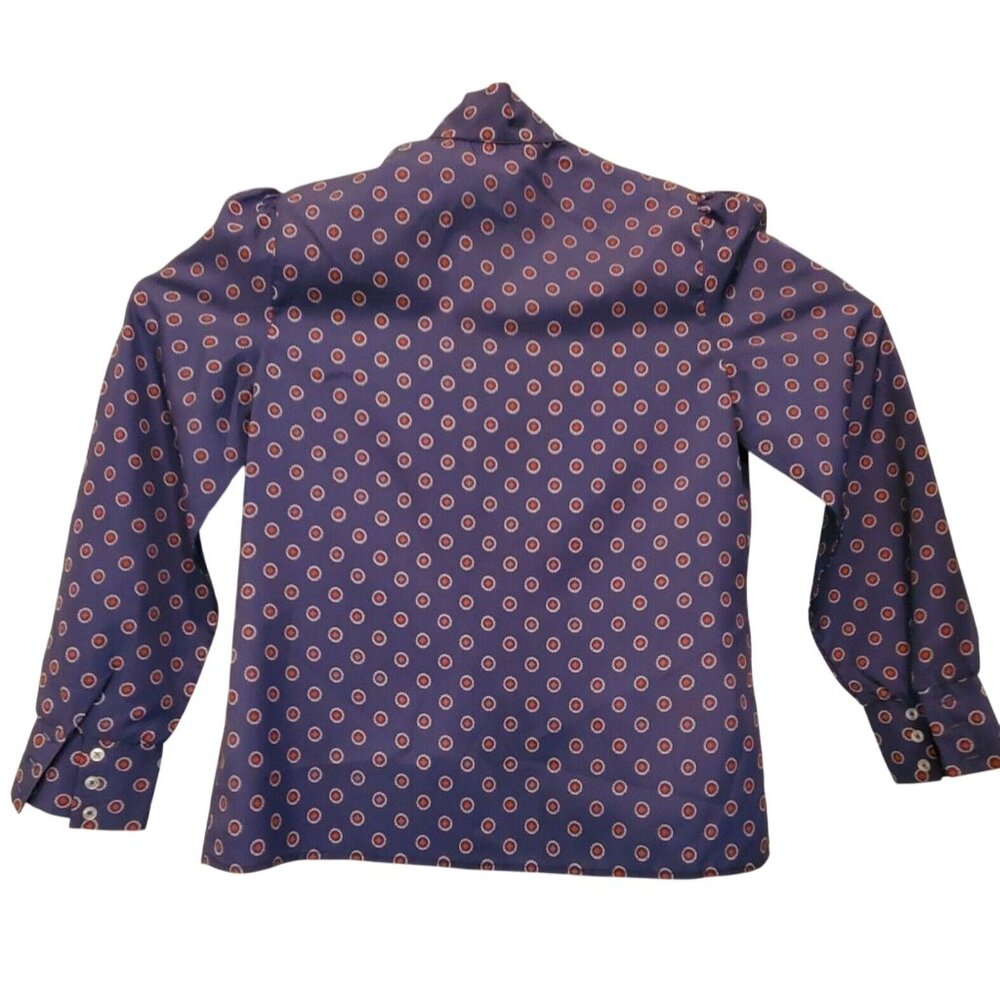 Vintage Santu Women's Banded Neck Red, White & Blue Puckered Sleeve Blouse - Picture 2 of 5